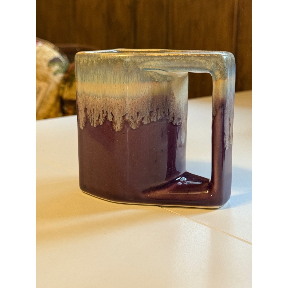 Vintage Cancun Geometric Ceramic Mug Purple Drip‎ Glaze Triangular Pottery Cup - Picture 4 of 6